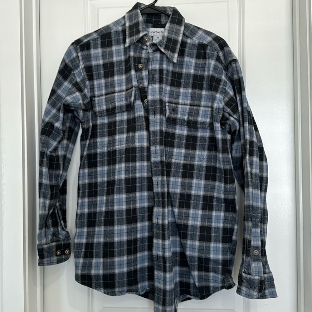 men’s 100% cotton blue & gray flannel top in size medium